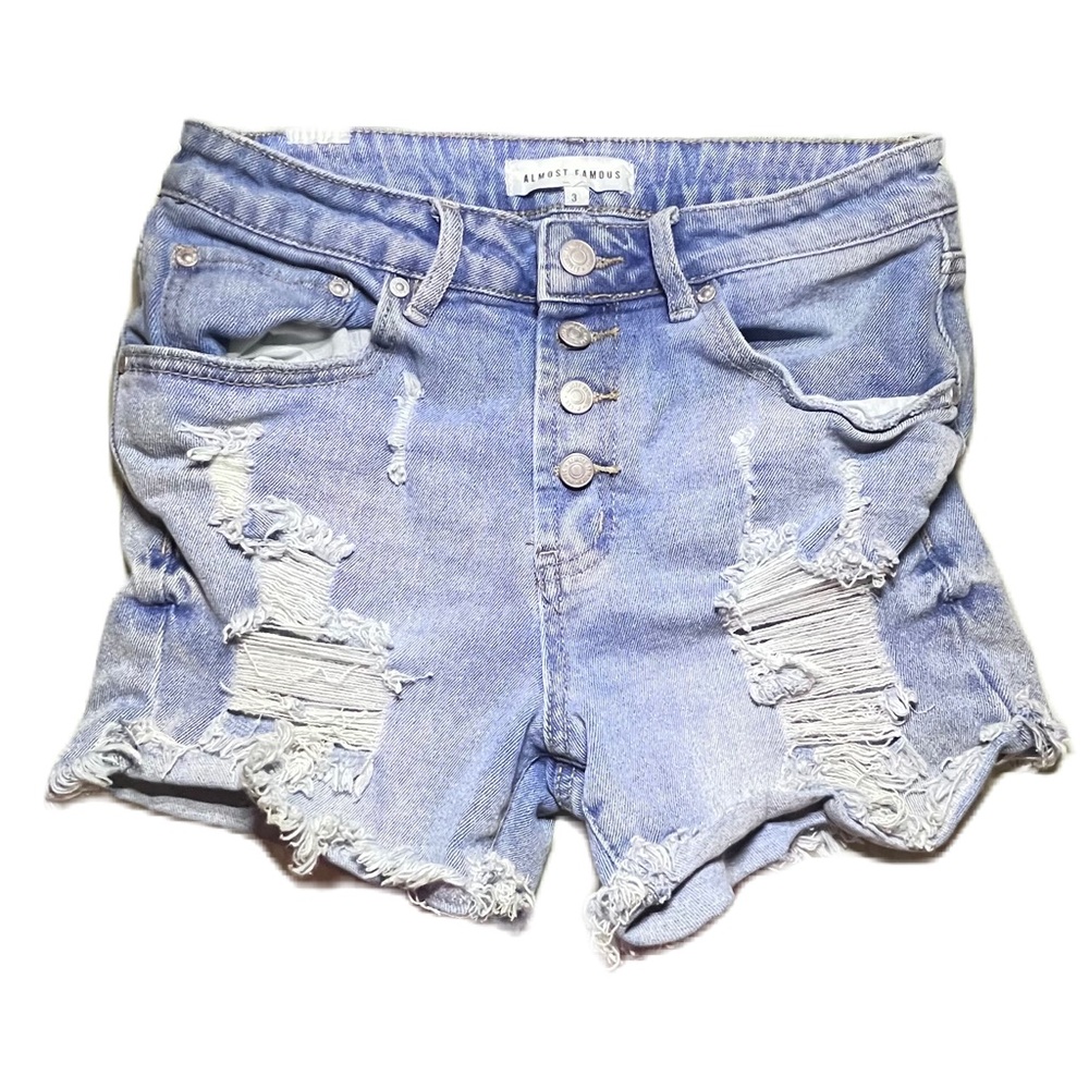 Almost Famous Distressed Boyfriend Button Fly Denim Shorts
